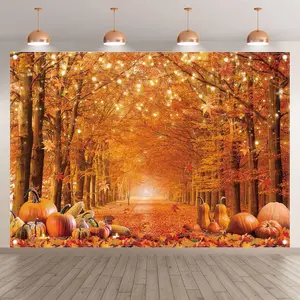 Autumn Fall Backdrop Maple Leaves Harvest Style Polyester Fabric Photography Background Wrinkle Resistant HD Print Thanksgiving Party Decor Photo Booth