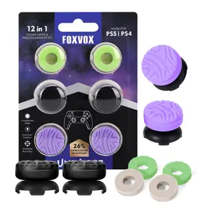 FOXVOX 12 in 1 Professional Thumbsticks & Precision Rings Set for PlayStation 4 (PS4) and PlayStation 5 (PS5) Controllers | 4 Performance Thumbsticks | 2 High-Rise, 2 Mid-Rise | 4 Precision Rings ps5 controller scuf controller
