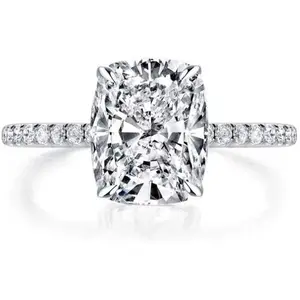 1park Cushion Cut 3ct GRA Moissanite D-VVS1 Platinum Plated S925 Silver Engagement Ring queen ring,European Luxury Stone Rings Set Sterling
