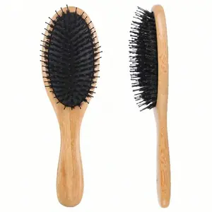 Oval Boar & Nylon Bristle Paddle Hair Brush for Women - Smoothing, Detangling, Scalp Massage Tool for Thick, Curly, Thin, Long, Wet or Dry Hair to Enhance Natural Shine & Health