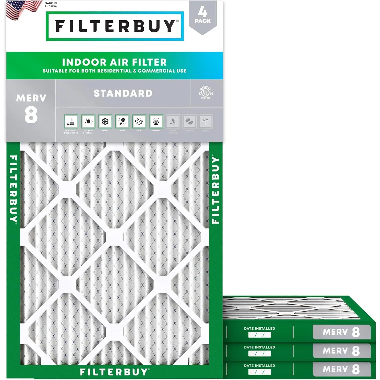 Filterbuy 13x21x1 Air Filter (4-Pack), Pleated MERV 8 Dust Defense HVAC AC Furnace Air Filters (Actual Size: 13.00 x 21.00 x 1.00 Inches)