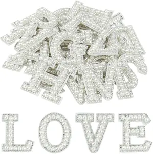 26Pcs Pearl Rhinestone Letter Patches Self Adhesive A-Z, Stick on Pearl Letter Patches for Clothes, Fabric, Backpack