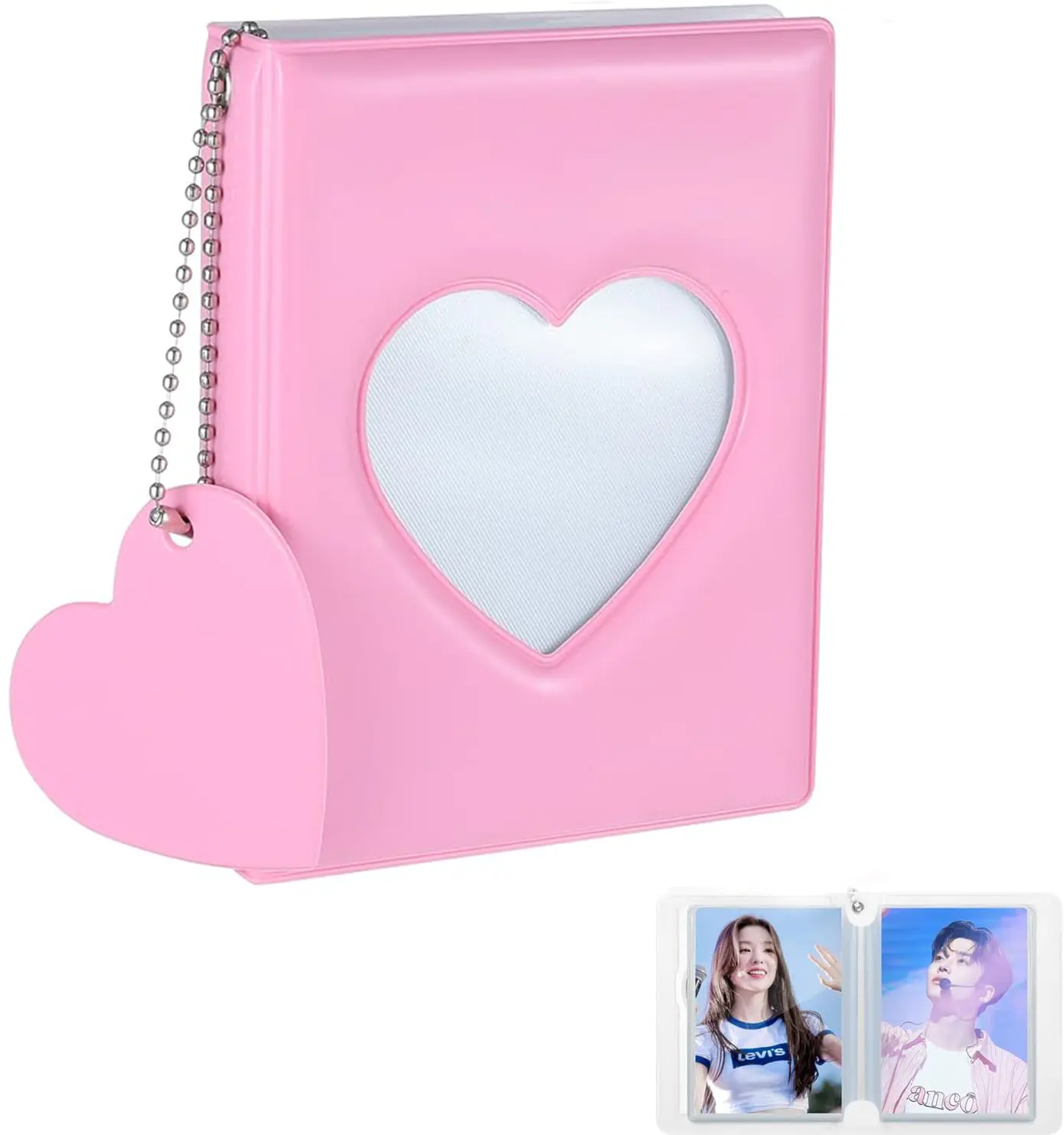 Kpop Photo Card Binder - Heart-Shaped Hollow Mini Album with 32 Pockets, Portable Compact Pink Decor Collecting Book for Kpop Fans (Trading Card Storage Accessory)