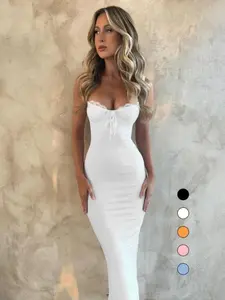 Women's Contrast Lace Split Cami Dress, Elegant Tie Front Backless Mermaid Dress, Milkmaid Dress, Dresses for Women,? Ladies Clothes for Party Dating Wear