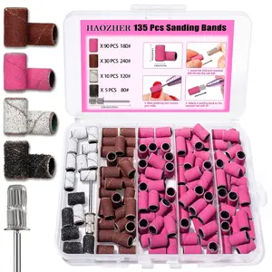 Drill Bits, 135 count Sanding Bands for  Drill,  Tips for Drill Bits  Tech, Mix 80 #   120 #   180 #   240 #     Fine Grit File Sanding Bands for  Gel Manicures Pedicure