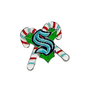 Seattle Kraken Candy Canes Pin 1.25" - Festive Team Spirit Accessory with Colors & Logo for True Fans