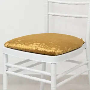 5 Pack Crushed Velvet Chiavari Chair Seat Pad Covers – Gold Stretch Cushion Slipcovers for Dining Chairs, Washable & Reusable