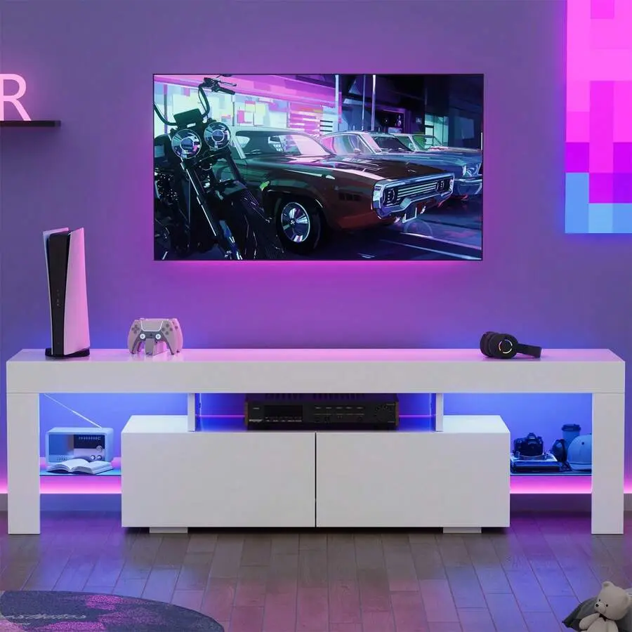 Modern TV Stand - Indoor Furniture Entertainment Center for TVs Up to 70" with LED Lights, Modern Tv Stands, Entertainment Tv Stand