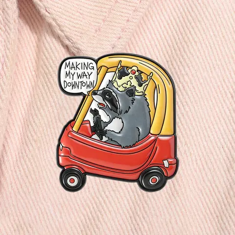 Cartoon Opossum Driving Car Enamel Pin Funny Quote Making My Way Downtown Cute Animal Alloy Brooch Lapel Backpack Badge Fashion Jewelry Accessories Gift for Friends Brooch Pins