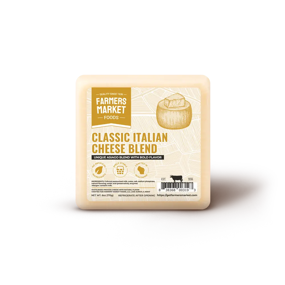6oz Farmers Market Wisconsin Parmesan-Romano-Asiago Classic Italian Cheese Block Blend, Gluten Free, Keto Friendly, 0 Sugar, Low Sodium, Low Carb Baking & Snack Cheese with Rich Flavor