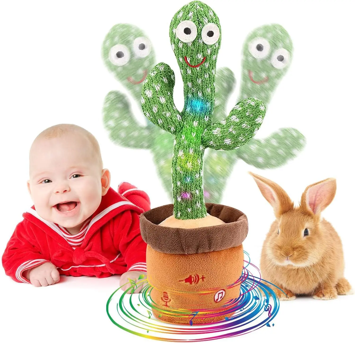 Dancing Talking Cactus Toy, Volume Adjustable Singing & Recording Mimicking Toy, Interactive Musical Light Up Baby Toy for Tummy Time, Fun Repeating Plush Toys for Boys Girls Toddlers Kids