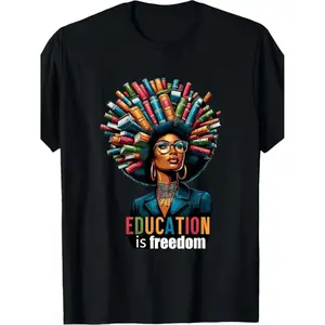 Summer TShirts Made in USA 180G Cotton Education Black History Month Afro Books Graphic Casual Short Sleeve Round Neck Washable Cultural Pride Clothing Graphic Tee For Casual Wear