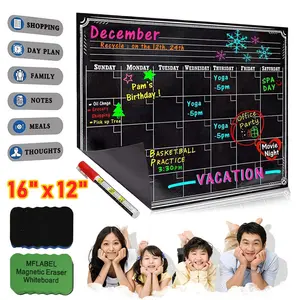SJPACK Monthly Dry Erase Board Magnetic Chalkboard Calendar for Refrigerator, Home Kitchen 16" x 12", Includes 2 Magnetic Erasers + 1 Red Liquid Chalk Marker Schedule Planner