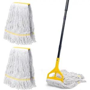 Commercial Mop with 3  Replacement Heads,59" Long Handle Heavy Duty Industrial Mops for Floor Cleaning,Looped-End String Wet  Mop for ,Kitchen,Office,Garage,Concrete/Tile Floor