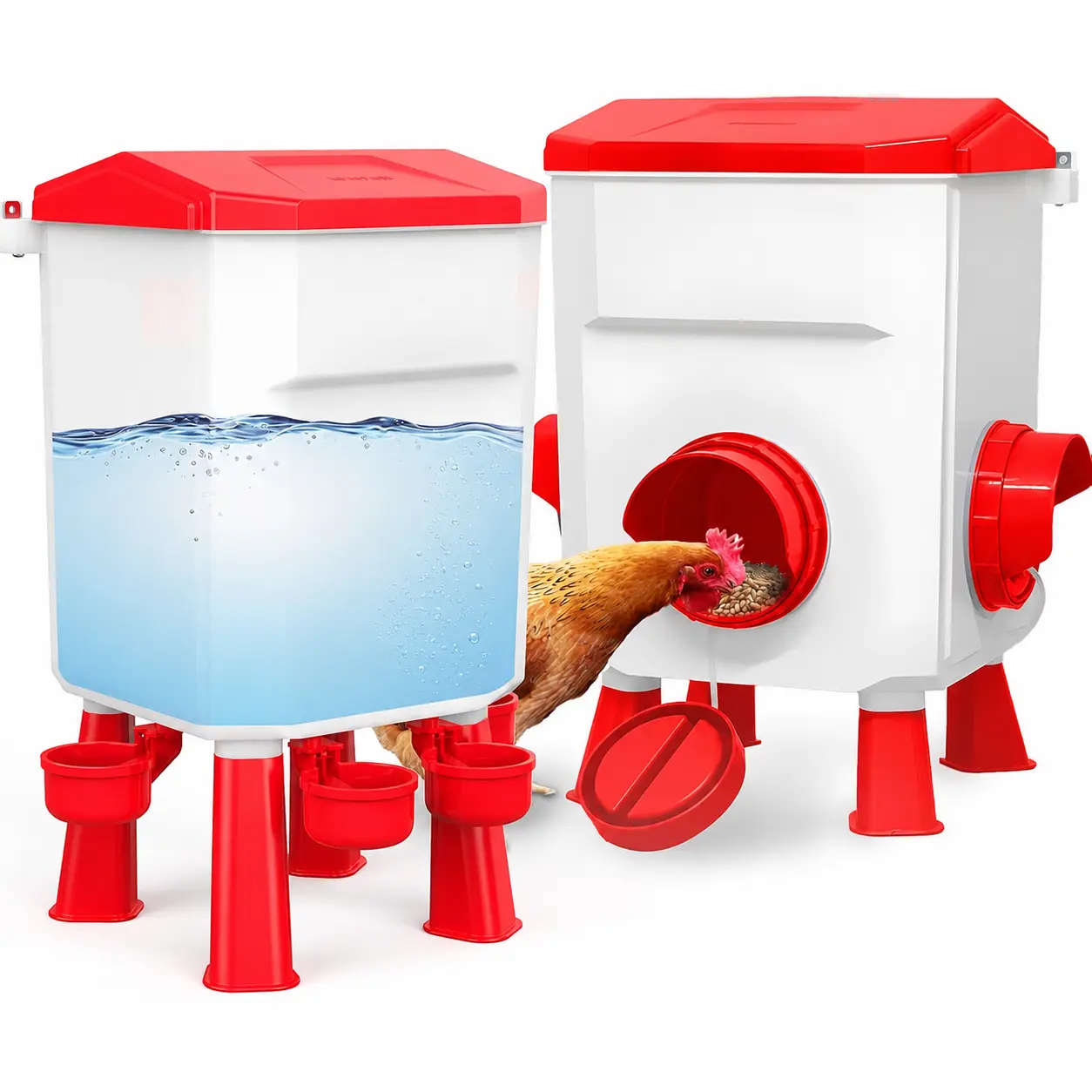 Chicken Feeder and Waterer Set Chicken Coop Accessories Hanging No Waste Red Summer Father's Day Gift Cup Water Dispenser