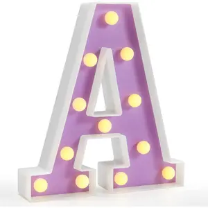 LED Marquee Letter Lights, Light Up Alphabet Marquee Letters Sign for Night Light Birthday Wedding Party Christmas Lamp Home Bar Decoration, Purple Letter A