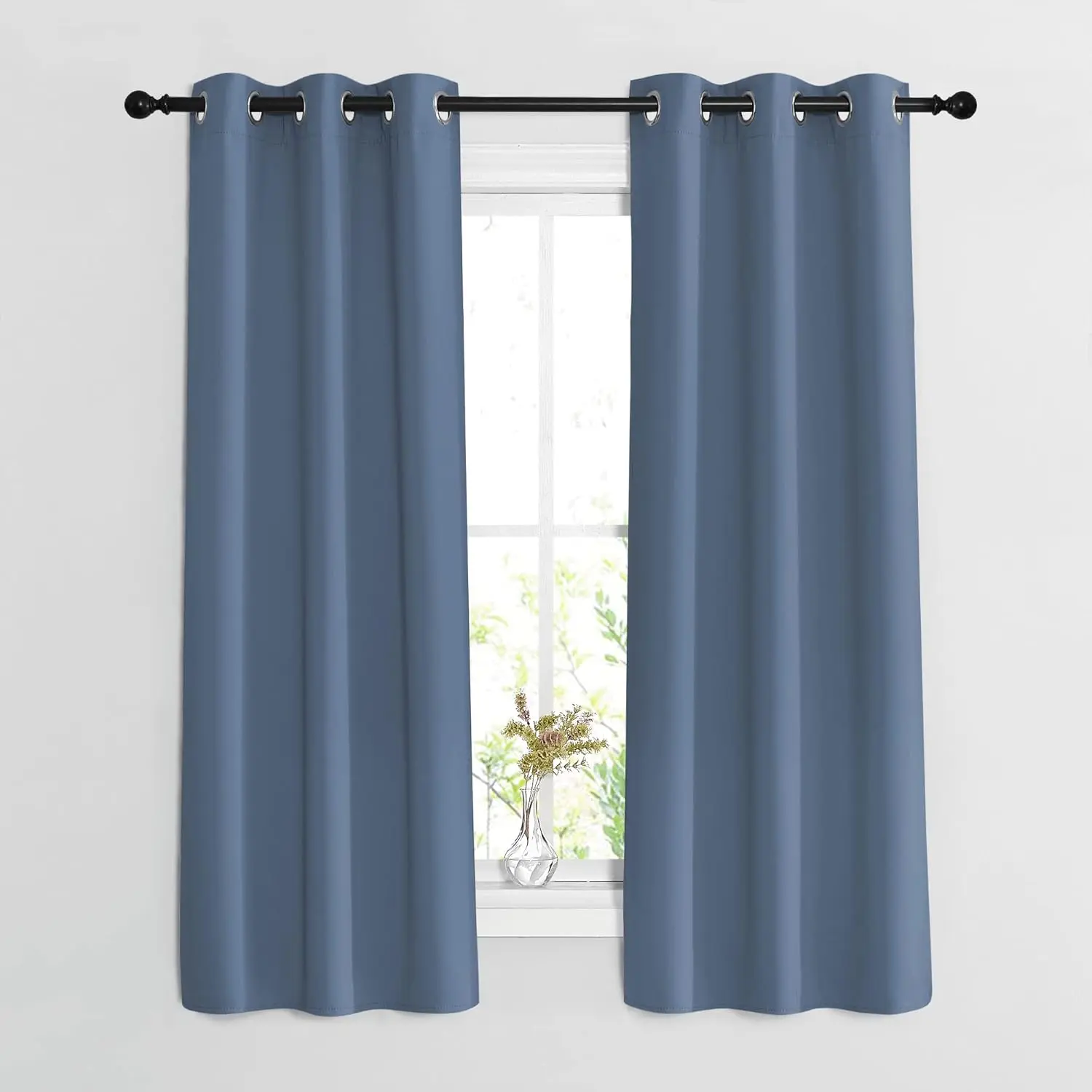 NICETOWN Blackout Curtains & Drapes 63 inch Long - Grommet Window Treatment Energy Saving Thermal Insulated Room Darkening for Living Room (Stone Blue， 1 Pair， W37 x L63)
