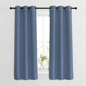 NICETOWN Blackout Curtains & Drapes 63 inch Long - Grommet Window Treatment Energy Saving Thermal Insulated Room Darkening for Living Room (Stone Blue， 1 Pair， W37 x L63)