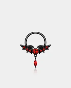 Red Gems Wings Dangle Style Septum Ring