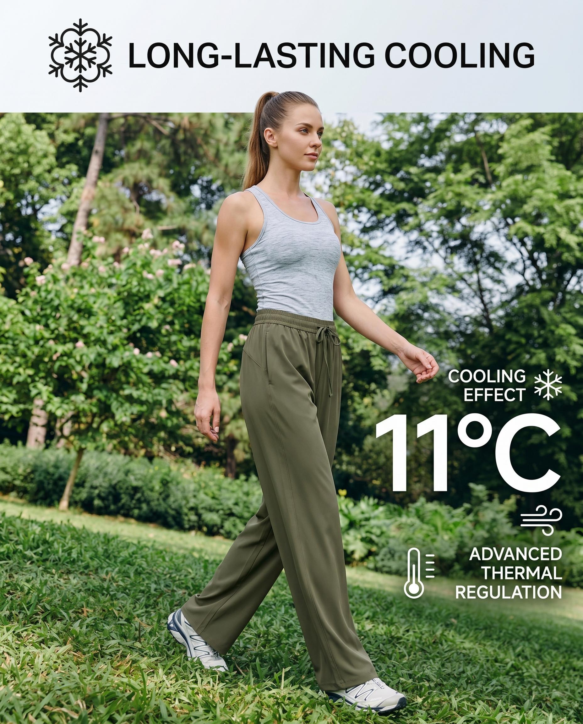 CAONAT 2.0 air conditioning pants, Ice Cooling Straight Pants, Unisex Lightweight Breathable Stretch Basic Plain All-Seasons Summer Casual Trousers