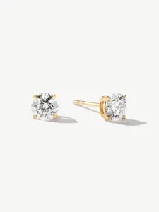 "Pure Brilliance" Four Prong Lab Grown Diamond Stud Earrings in 14K Yellow Gold Promise Anniversary Birthday Gifts for Women (0.2 - 1.0 Ct. Tw.)