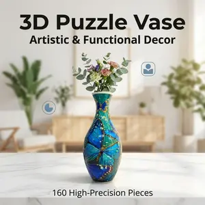 160-Piece Set 3D Jigsaw Puzzle Vase, Aesthetic Modern Multi-Styles, 100% Leakproof Waterproof Inner Liner for Real Flowers, Stress Relief DIY Home Decor Gift for Gen Z & Adults
