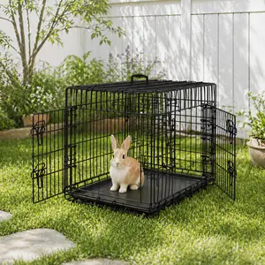 Yaheetech 36 inch Rabbit Crate with 2 Doors, Detachable Handle, Foldable Metal Wire, Waterproof & Leaky-Proof Tray, Ideal for All Stages