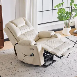 Eyisean Motor Power Lift Recliner Chair with Massage and Heat for Elderly, Velvet Single Electric Recliners with Footrest, Infinite Positions with Side Pocket and Cup Holders for Living Room