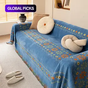 Bohemian Style Chenille Sofa Cover, 1 Count Soft Comfortable Washable Sofa Towel Cover with Tassels, Stretch Sofa Cover, Sofa Couch Protector for Home Living Room Bedroom Office Decor, Sofa Slipcover #TOP PICKS