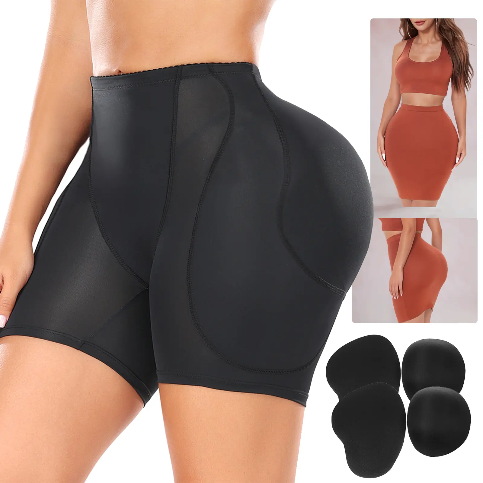 Women Hip Padded Shapewear Booty Lifter Butt Enhancer Removable 4 Thicker Pads Control Panty for Bigger Butt Minimalist Womenswear Faja Body Shaper