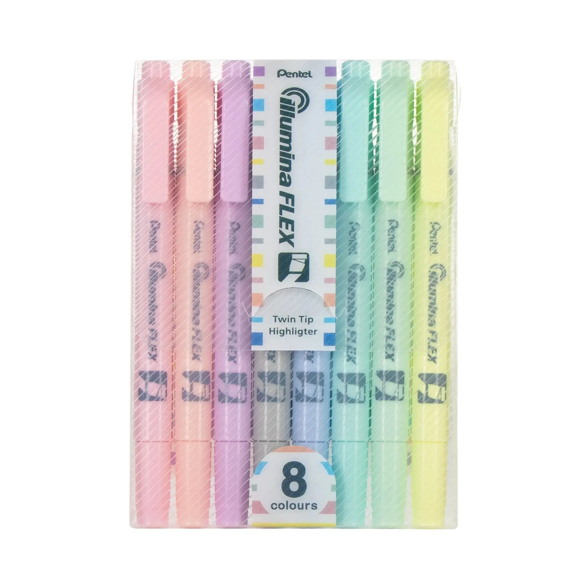  Pentel Illumina Flex Twin Tip Highlighter, 8 Asst. Colors, 8-Pk Box