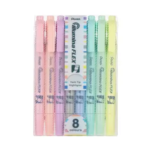  Pentel Illumina Flex Twin Tip Highlighter, 8 Asst. Colors, 8-Pk Box