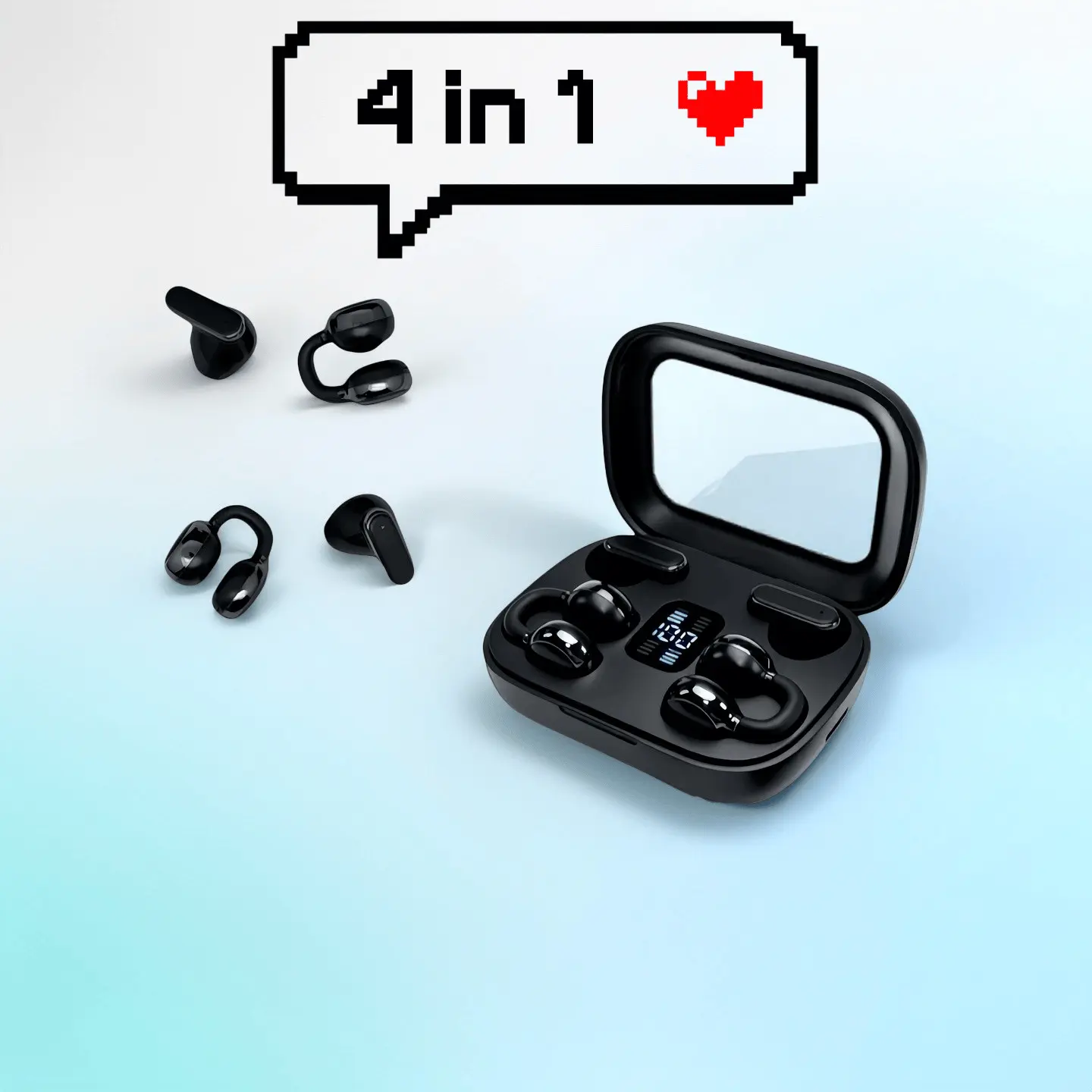FLUFFDRIP Q10 [2-Pair Pack] Open-Ear Clip-On Wireless Earbuds (4 Units Total) — Mini Bluetooth Headphones with LED Digital Display Charging Case | Touch Controls | Open-Ear Sports Earphones Designed for Fitness & Running#SummerWins #DealsForYouDays
