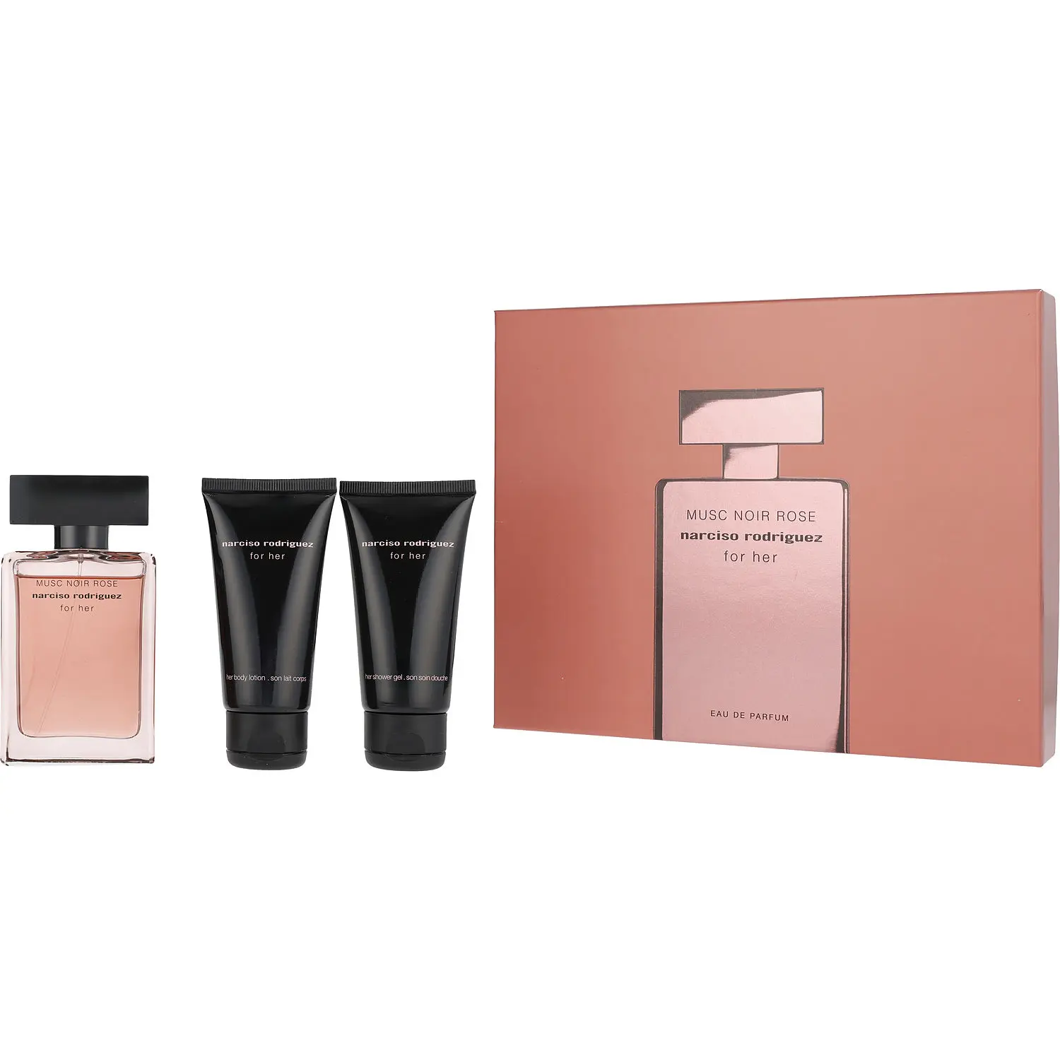 Narciso Rodriguez Musc Noir Rose Set-Eau De Parfum Spray 1.7 Oz & Body Lotion 1.7 Oz & Shower Gel 1.7 Oz For Women