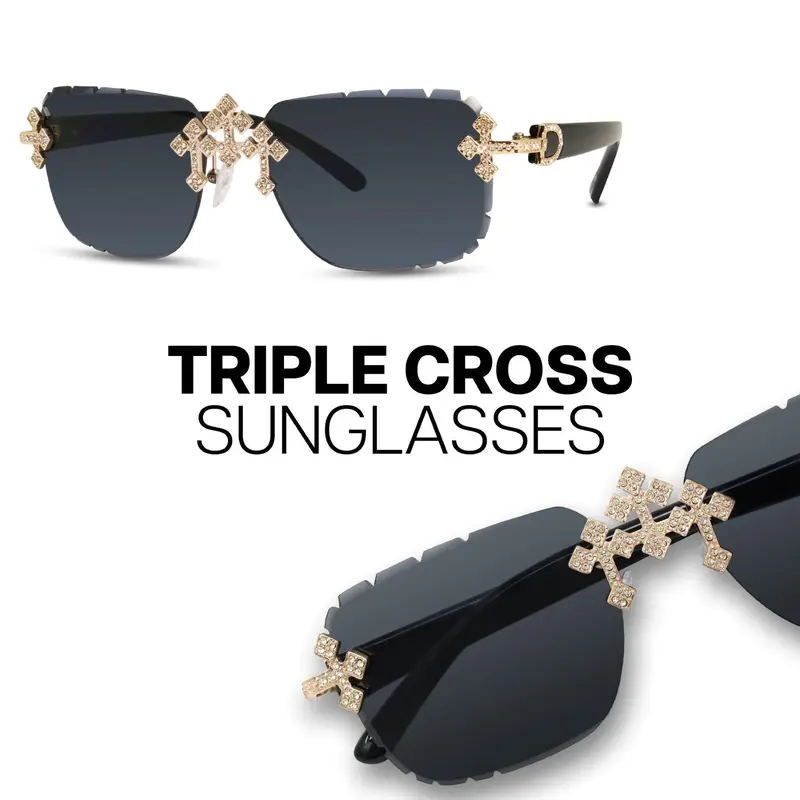 MaxBling81 Unisex Borderless Cross Motif Aviator Sunglasses - 5.5in Width, Polycarbonate Frame, UV Protection Lenses, Trendy Casual, Gender Neutral Men's, FDA Approved Eyewear Fashion Accessory