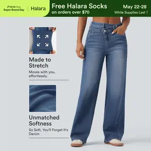Halara Flex Asymmetric High Waisted Washed Casual Baggy Jeans with Pockets
