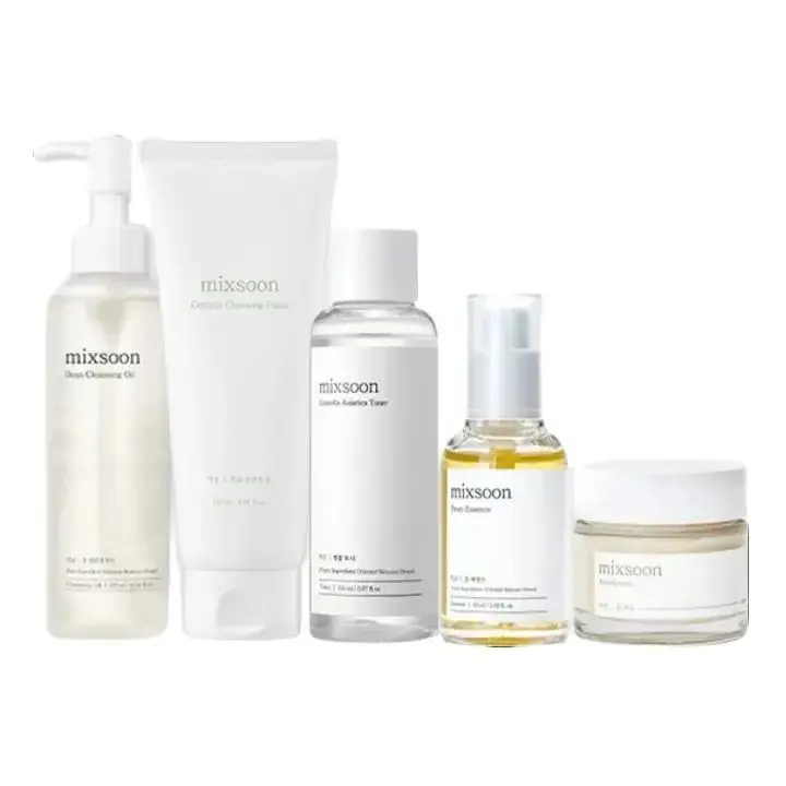 [mixsoon] Glass Skin Essential Skincare Routine Set | Bean Cleansing Oil + Centella Cleansing Foam + Centella Asiatica Toner + Bean Essence + Bean Cream
