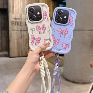 1 Piece Suitable For OPPO A54/A58/A60/A57/A57s/A55s/A56/A55/A58x/A57e/A54s/A53s Pink and white bow Phone Case Cover Made From Flexible Enhancing Non-Slip And Lanyard In Outdoor Suitable For OPPO A60 5G