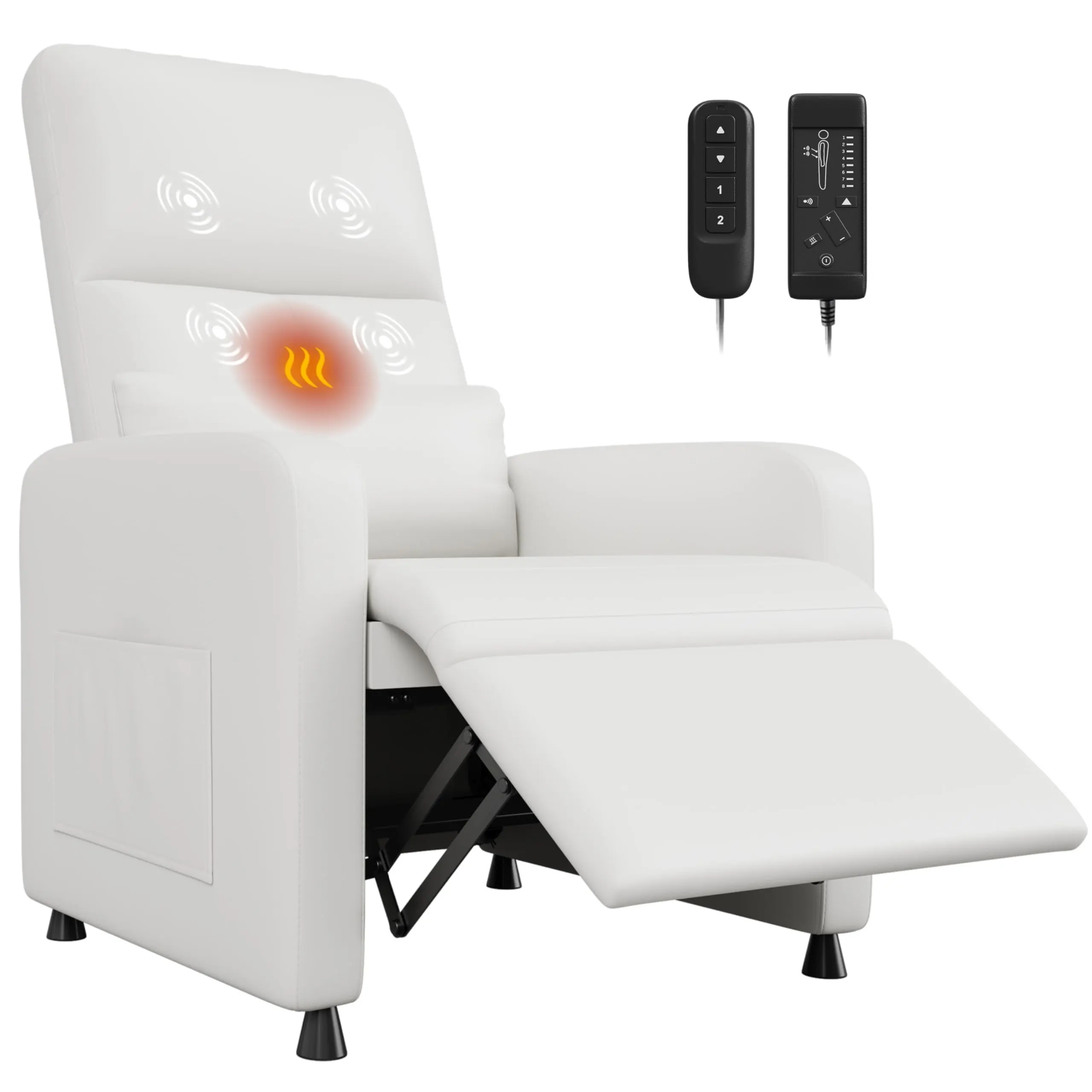 Garvee Power Recliner Chair with Massage and Heat, Adjustable Electric Recliner Ergonomic Overstuffed PU Leather Single Sofa, 2 Side Pockets and USB Port, Home Theater Seating for Living Room