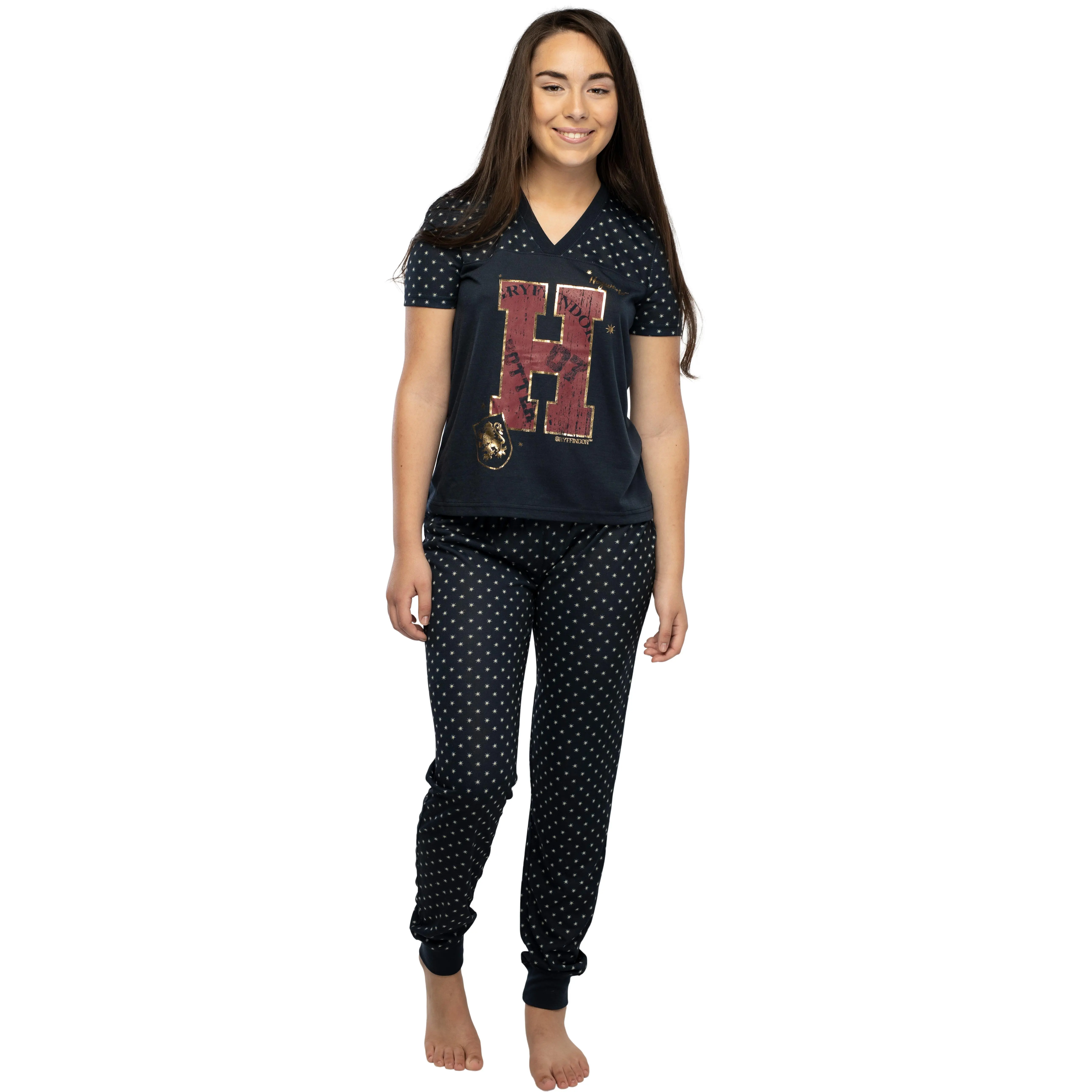 Harry Potter Pajamas Juniors H is for Harry Potter Gryffindor Hogwarts 2 Piece Short Sleeve Jogger Set