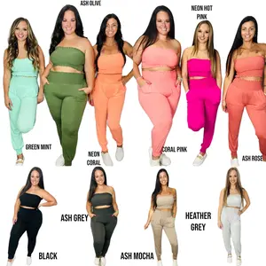 "Slay the Day" Smocked Tube Top and Joggers Set Multiple Colors