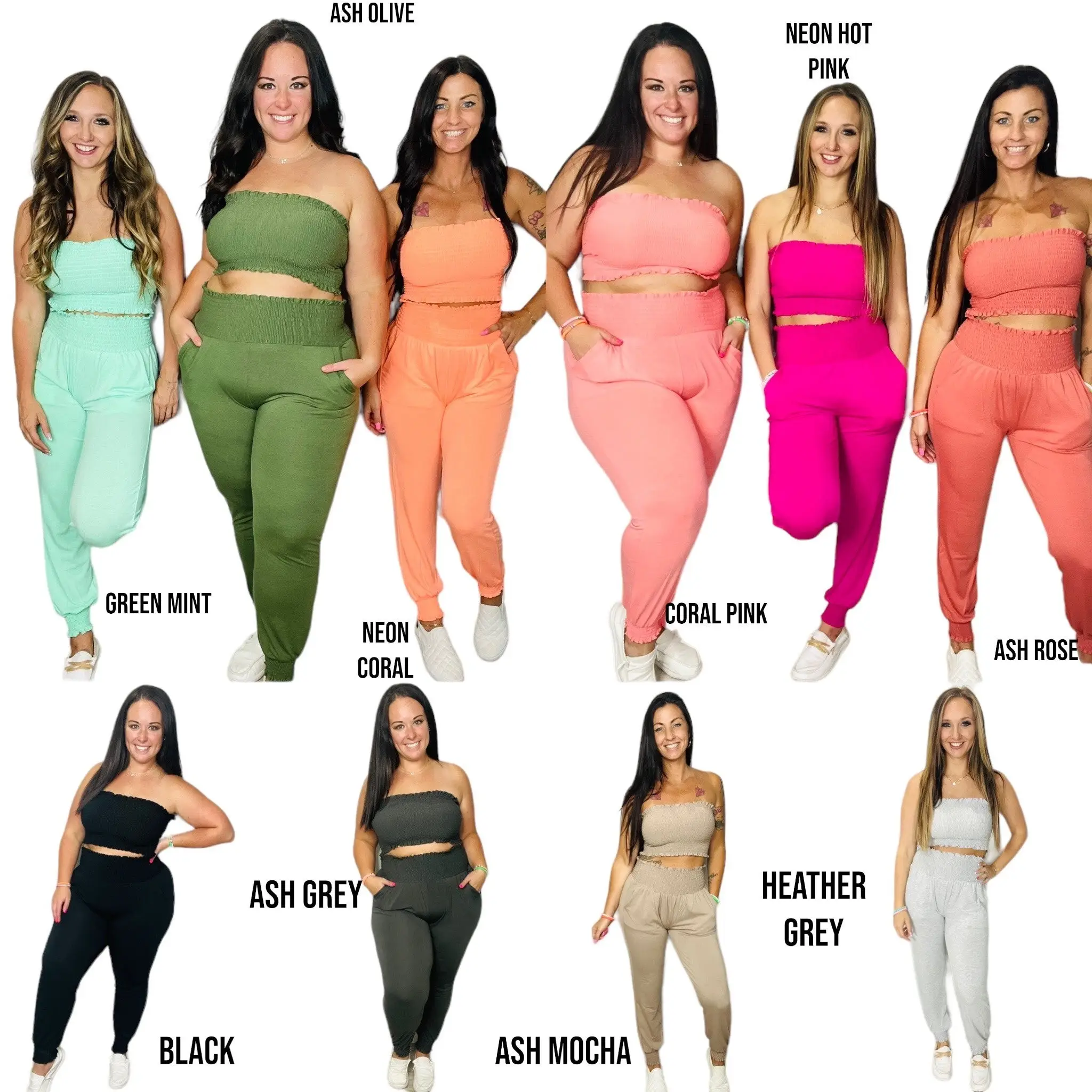 "Slay the Day" Smocked Tube Top and Joggers Set Multiple Colors