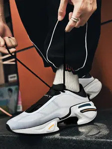 Unisex Orange-Yellow Gradient Functional Decor Special Lacing Casual Shoes, Cool Functional Style, Orange-Yellow Gradient Main Tone + White Details + Functional Texture Decor Strip + Special Lacing Design + Breathable Material + Streamline Platform