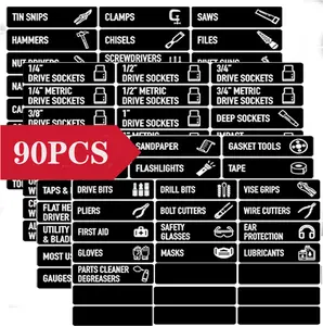 Magnetic Tool Labels for Toolbox – 90 Piece Heavy Duty Drawer & Tool Chest Labels (Black 3.5x1.0 in), Large Magnetic Toolbox Labels for Steel Drawers, Toolbox Organization Magnets for Garage Storage