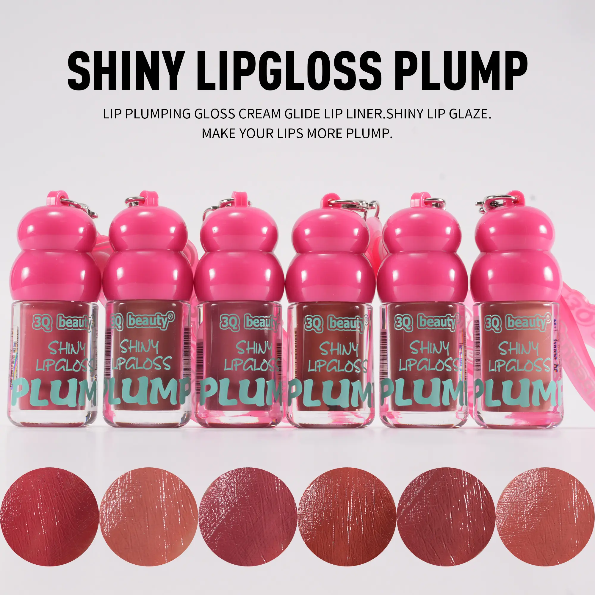 3Pcs Plumping Lip Gloss Set, Hydrating High Shine Lip Glaze, Non-Sticky Moisturizing Lip Oil Gloss with Cute Keychain, Long Lasting Fuller Lips Makeup for Women