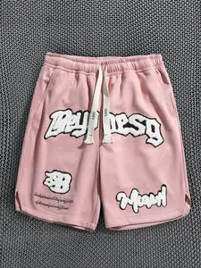 Summer Hot Men's Suede Shorts Menswear American Casual Versatile Letter Print Pants, Woven Fabric, Moderate Thickness, Spring & Fall Style