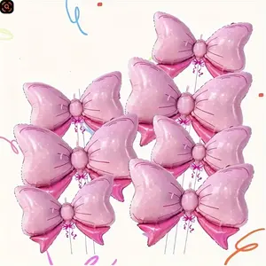 7pcs Giant Pink Bow Balloons | Aluminum Foil Party Decorations | Birthday Celebration Supplies | Butterfly Theme Decor | Festive Event Accessories | Durable Balloons for Girl's Birthday | Gender Reveal and Party Decor | Balloon Decorations Kit
