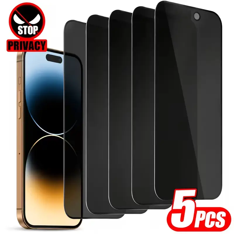5pcs Full Coverage Matte Privacy Screen Protector for iPhone - Anti-Peep Upgraded Edge Protection, Scratch-Resistant, Bubble-Free Fit for iPhone 17 Pro Max/17 Air/16 Pro Max/16e/15 Pro Max/14 Plus/13/12/11 Pro Max/XsMax/XR/Xs Earpiece Dustproof