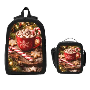 Christmas Candy Cane Backpack and Lunch Bag Set Bundle Large Capacity Backpack with Insulated Lunch Tote Lightweight Durable Multi Pocket Design Comfortable Shoulder Straps Travel Daily Use Organizer Stylish Matching Set Unisex