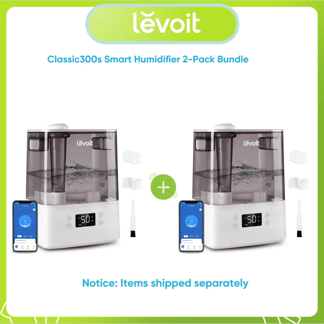 Levoit Classic300s 2-Pack Portable Top Fill Smart Humidifiers Bundle - 6L Cool Mist Aromatherapy Diffuser, Quiet Sleep Mode, Humidifier Room Appliances for Home, Bedroom, Space Humidifier